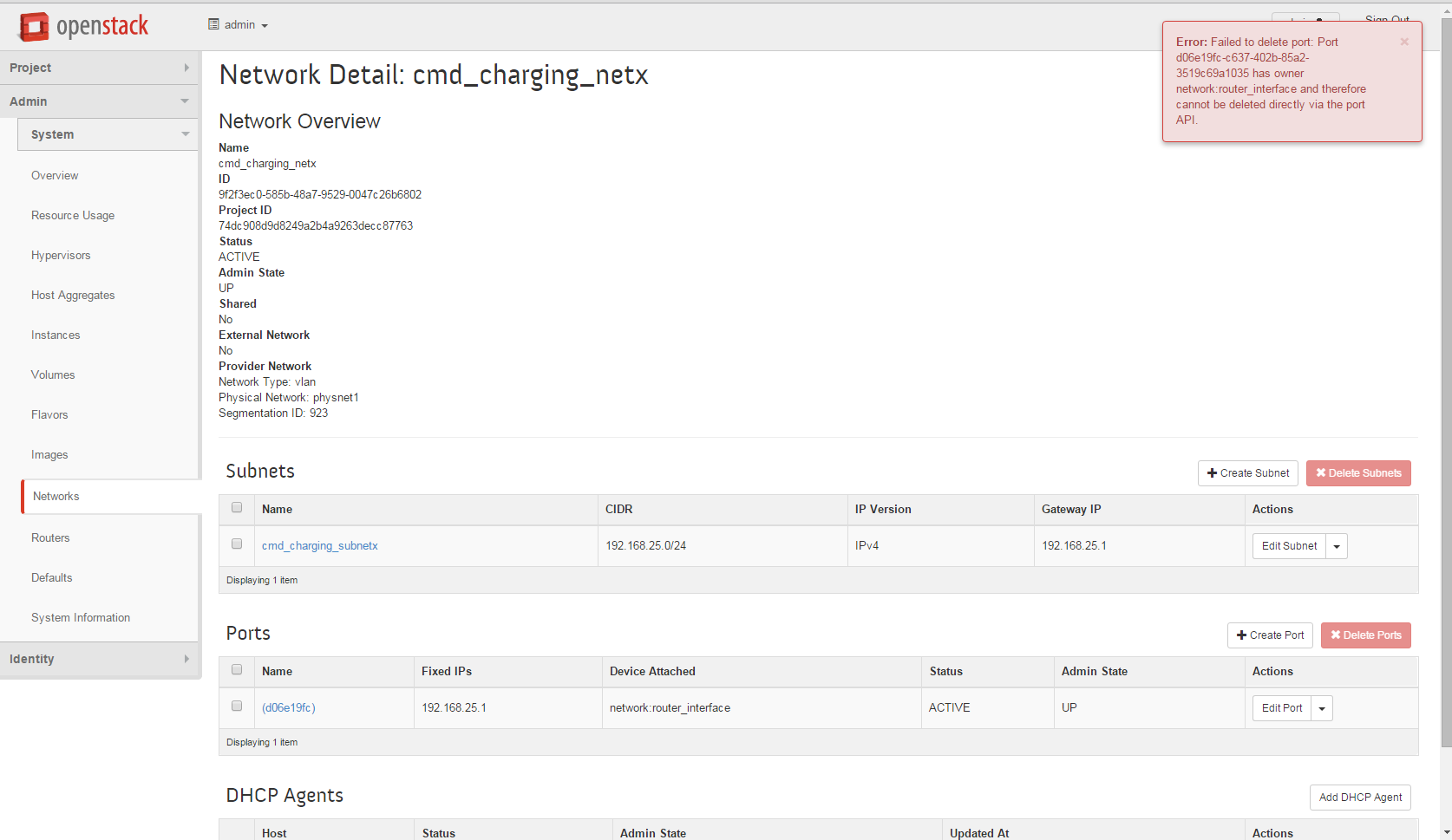Error: Failed to delete port