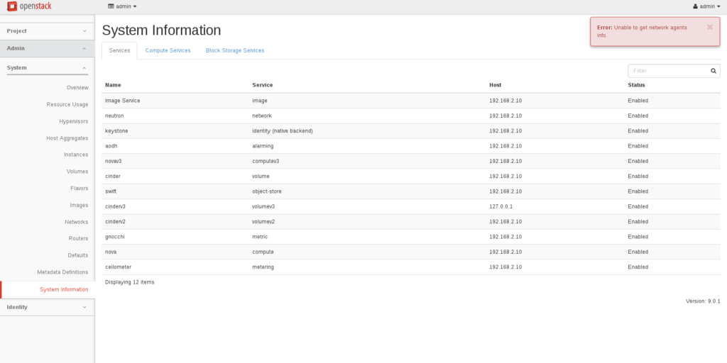 openstack error: unable to get network agents info