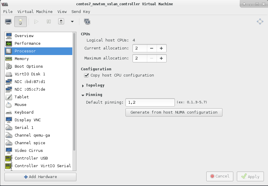 cpu pinning controller node openstack kvm installation