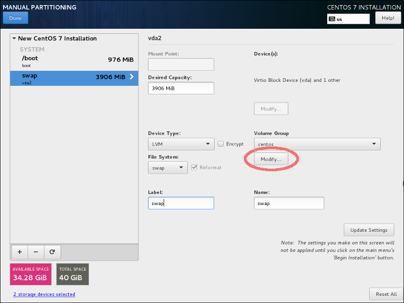 centos 7 partitioning LVM