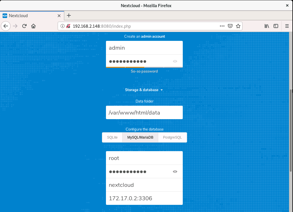 nextcloud configuration screen