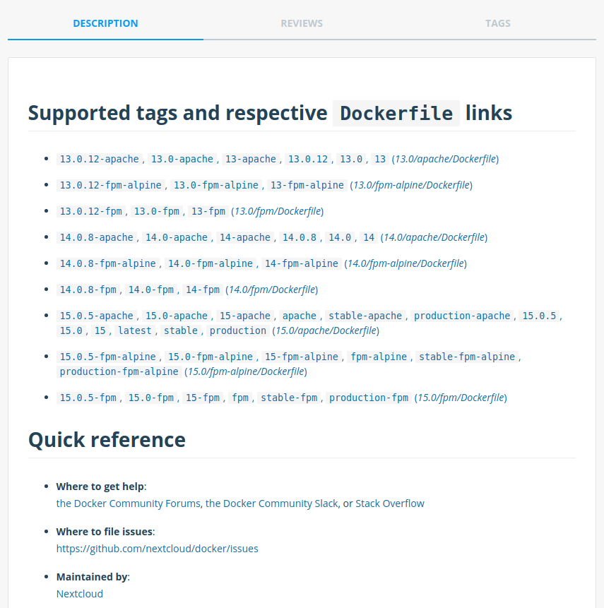 nextcloud image versions